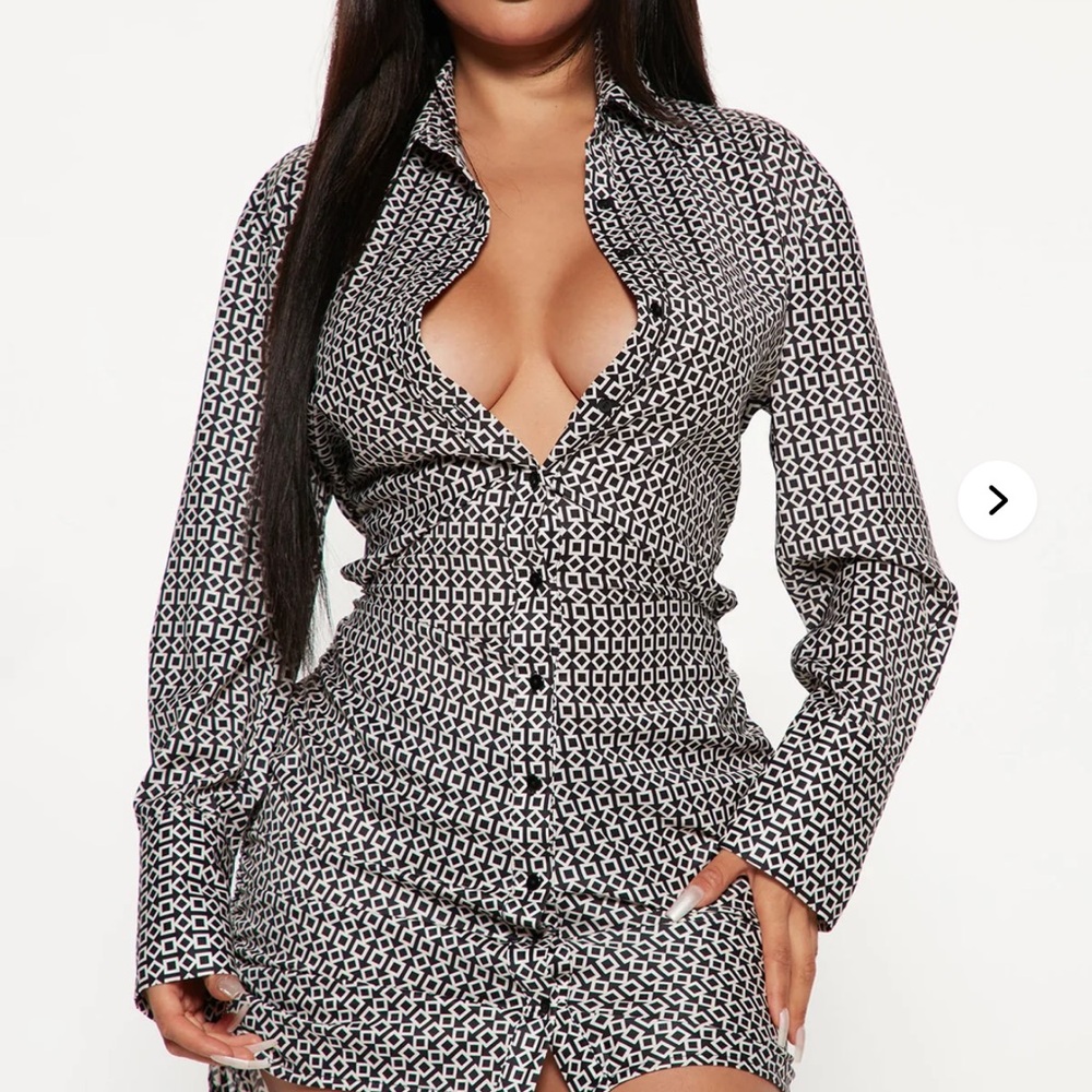 Stylish Black and White Patterned Shirt Dress